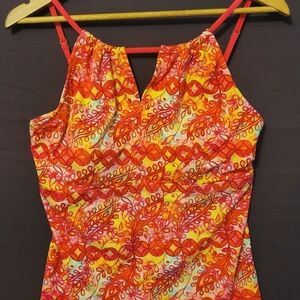 Kim Rogers Pink/ Orange Print Cut Out Camisole Tankini Top. Size XL